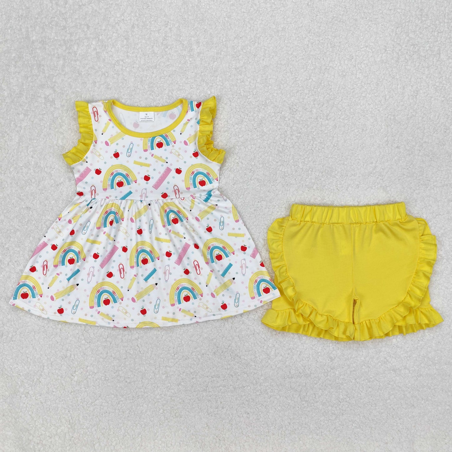 GSSO1913 girls Back To School pencil floral sleeveless yellow shorts outfits