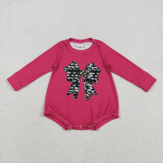 LR2776 baby girls camo bow rose long sleeves romper
