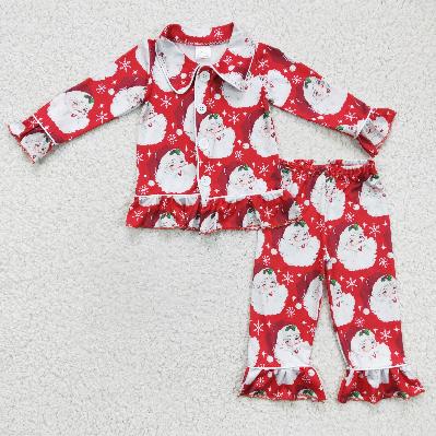 Matching Baby boys girls Christmas Santa button red long sleeve pajamas