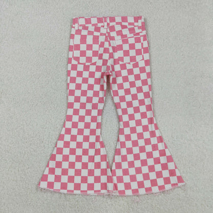 P0348 Girls Pink Checked Jeans