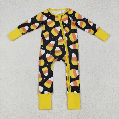 LR2198 baby boys Halloween long sleeve candy yellow black zipper romper