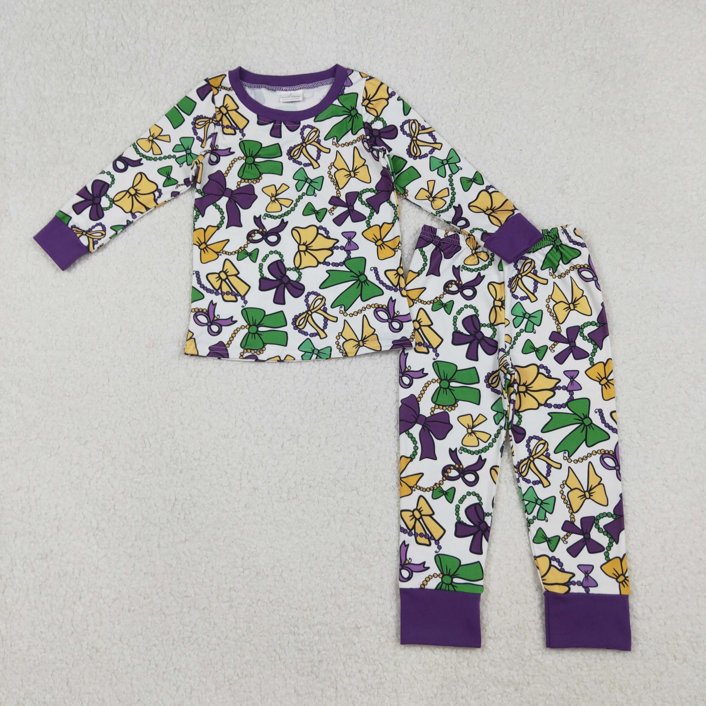 GLP2872 baby girls Mardi Gras bow pajamas