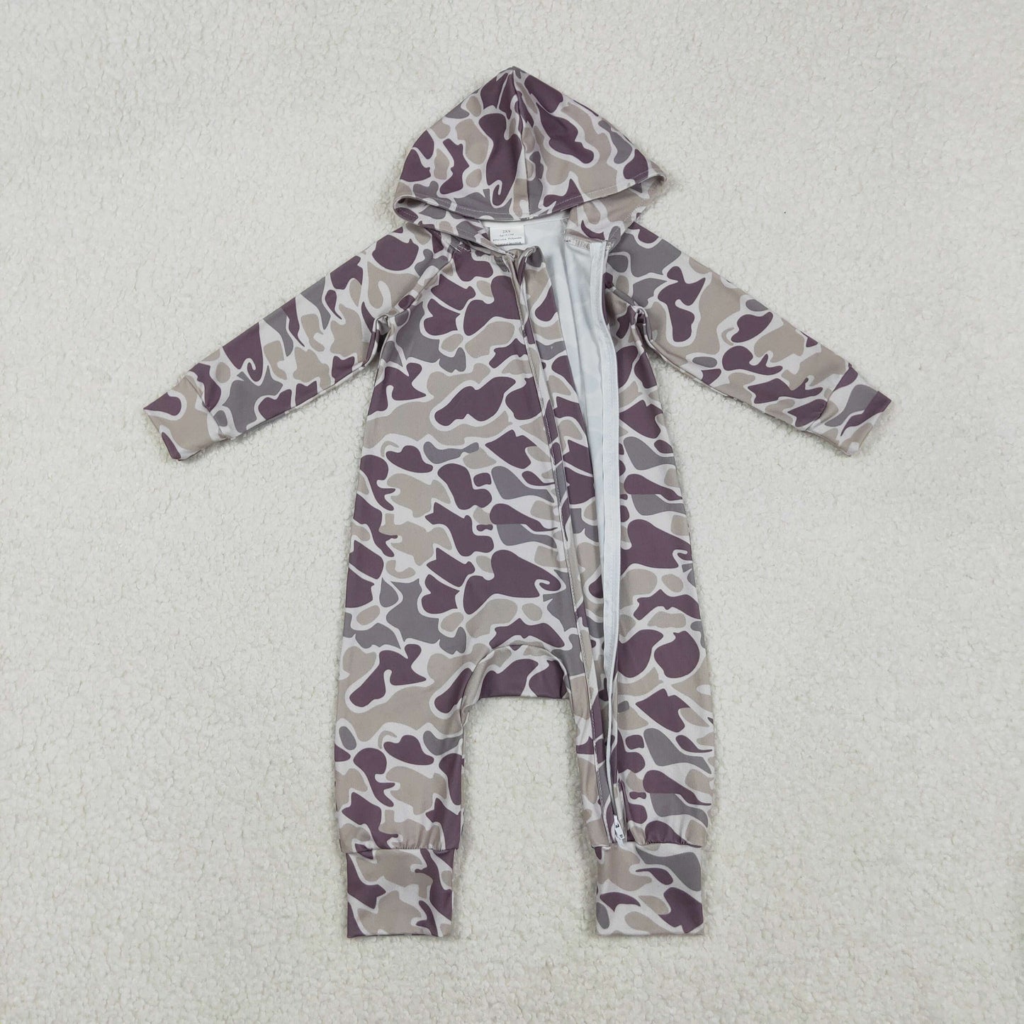 LR2811 baby boys camo long sleeves hooded zipper romper