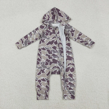 LR2811 baby boys camo long sleeves hooded zipper romper