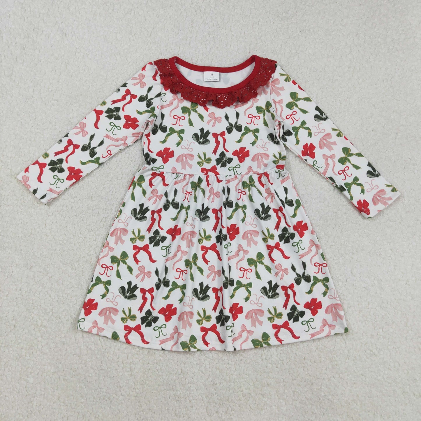 GLD1036  baby girls long sleeve Christmas bow floral dress