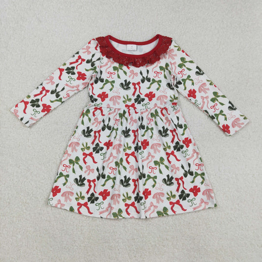 GLD1036  baby girls long sleeve Christmas bow floral dress