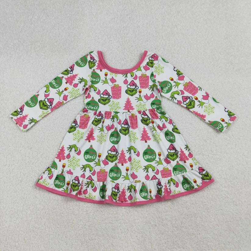 12/18m-7/8t Matching Baby girls Christmas cartoon long sleeve dress