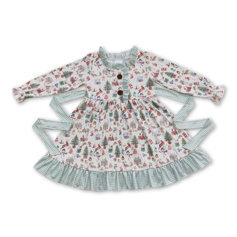 Matching Baby girls Christmas tree floral dress romper clothing