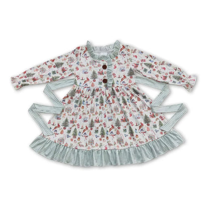 Matching Baby girls Christmas tree floral dress romper clothing