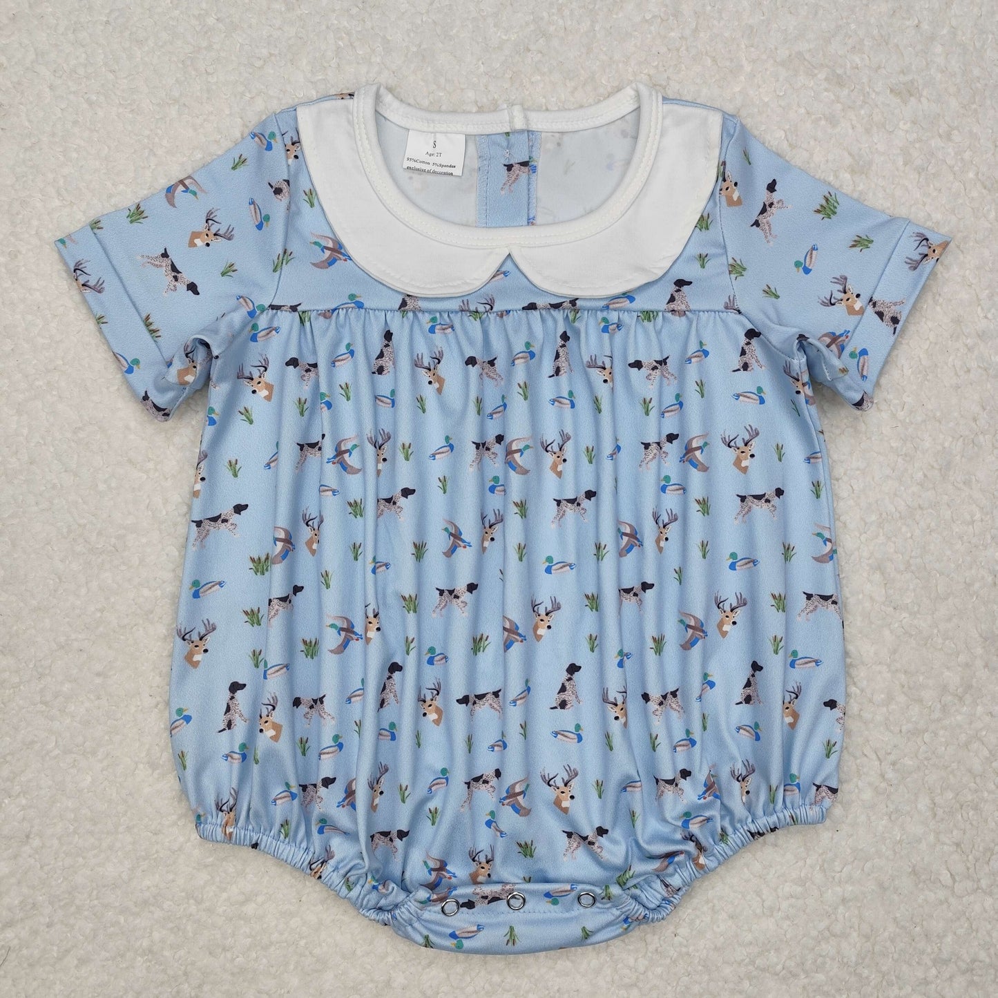 SR2275 Baby girls blue duck short sleeve romper