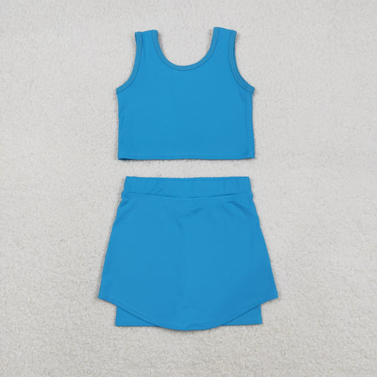 GSD2659 girls vest bright blue skirt outfits yoga