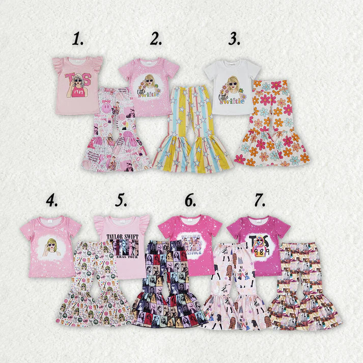 Matching Baby girls Singer Shirt Bell Pants Clothes Sets shorts
