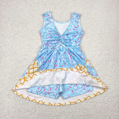 Matching RTS NO MOQ Baby girls ice cream Waffle dress yoga