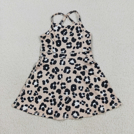 GSD2650 girls brown black leopard Dress yoga