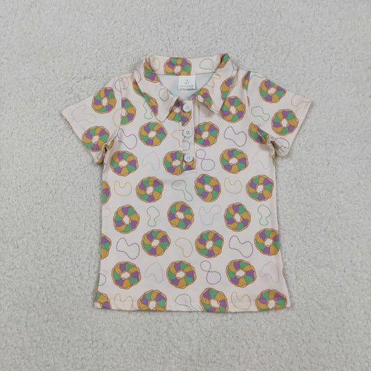 BT1454 baby boys Mardi Gras circle short sleeve button shirt top