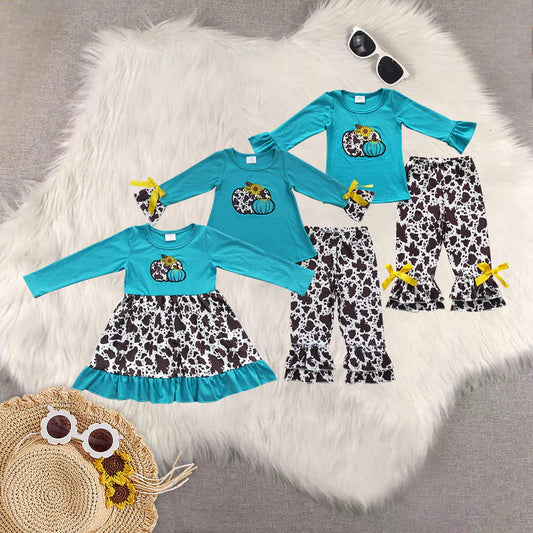 Matching Baby girls Halloween blue outfits embroidery