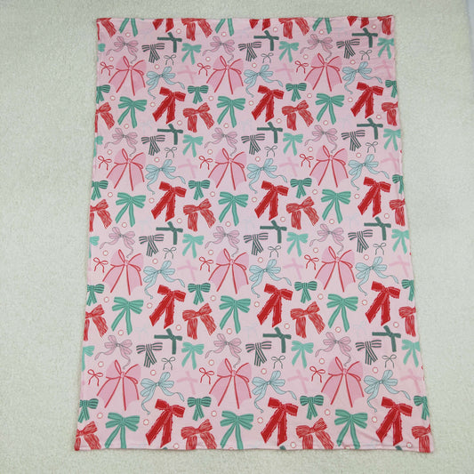 BL0218 Baby green pink bow Blankets