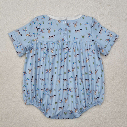 SR2275 Baby girls blue duck short sleeve romper