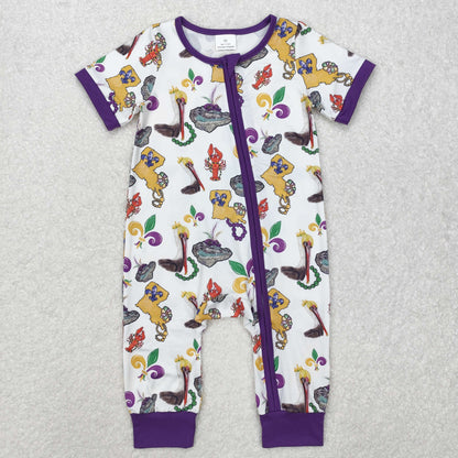 SR2394 Baby Mardi Gras zipper short sleeve romper