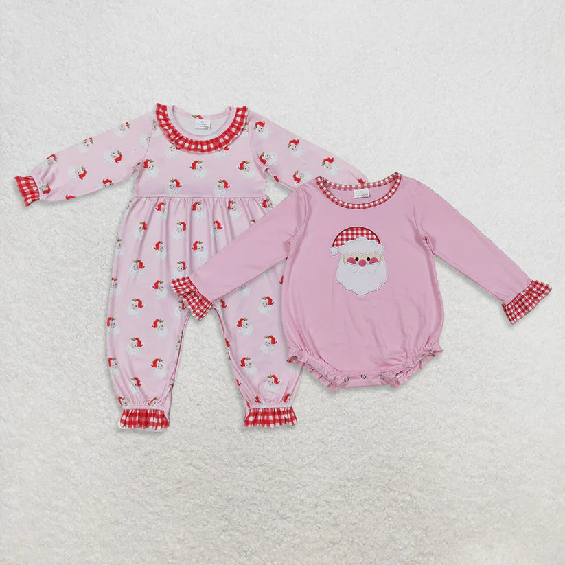 Matching Baby girls Christmas Santa long sleeve romper embroidery