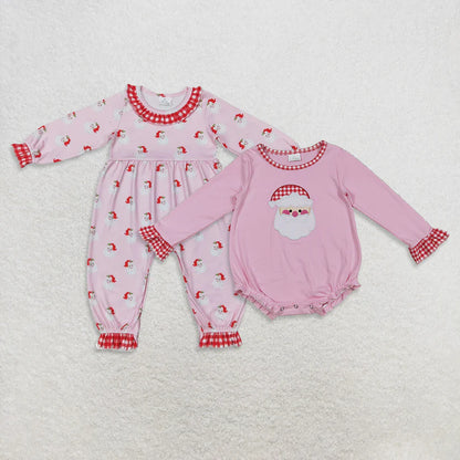 Matching Baby girls Christmas Santa long sleeve romper embroidery
