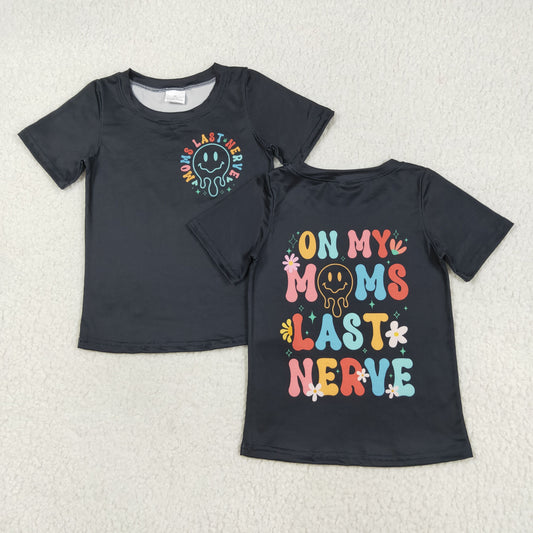 GT1026 Girls black short sleeve smile T-shirt top