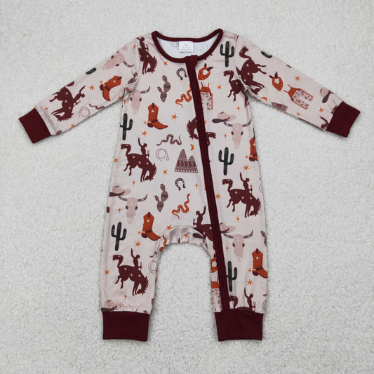 LR2188 Baby long sleeve brown horse zipper romper
