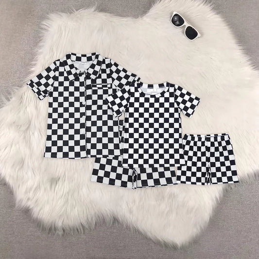 Family Matching Adult women  Baby kids black checkered shorts pajamas