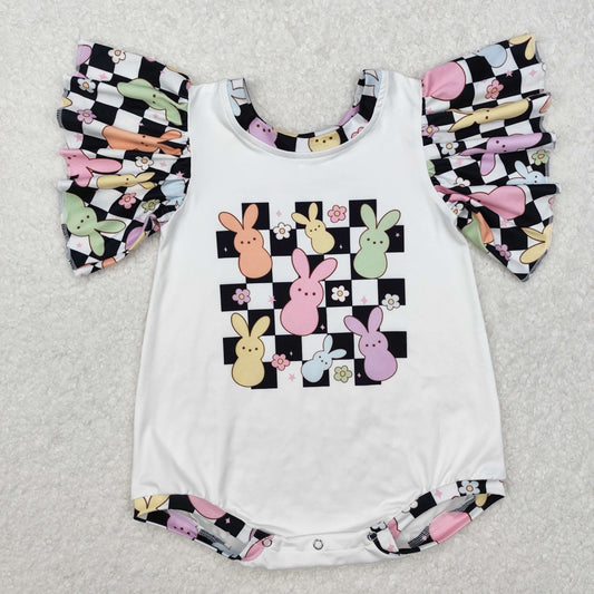 SR2227 Baby Girls Easter colorful bunny flying sleeve romper