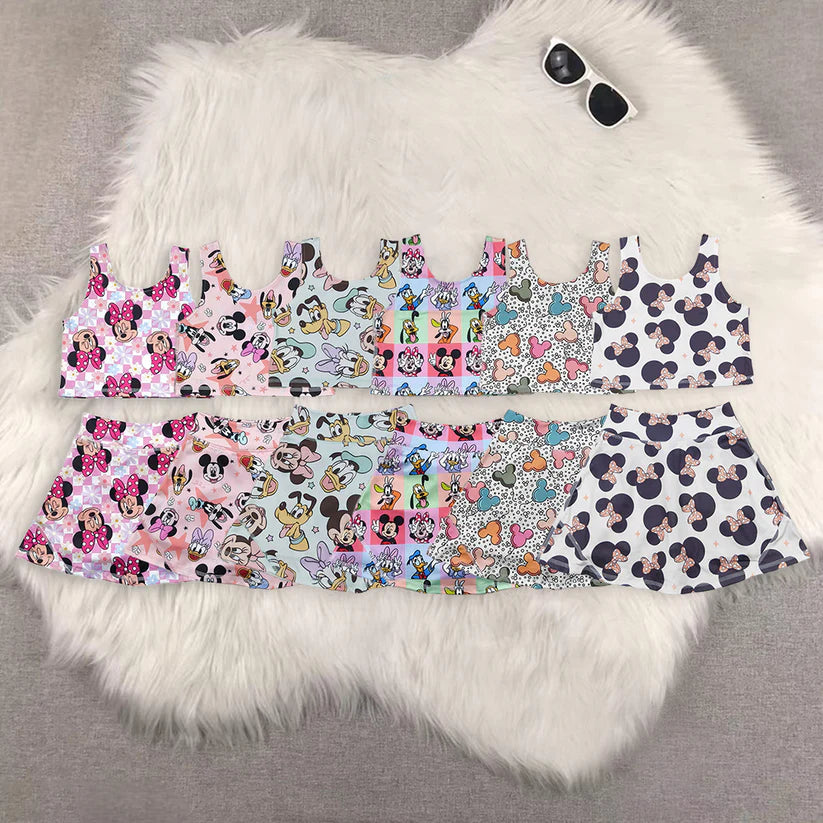 Matching RTS baby girl clothes cartoon sleeveless skirt yoga set