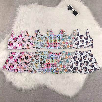 Matching RTS baby girl clothes cartoon sleeveless skirt yoga set