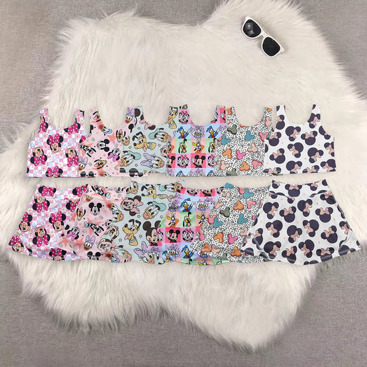 Matching RTS baby girl clothes cartoon sleeveless skirt yoga set