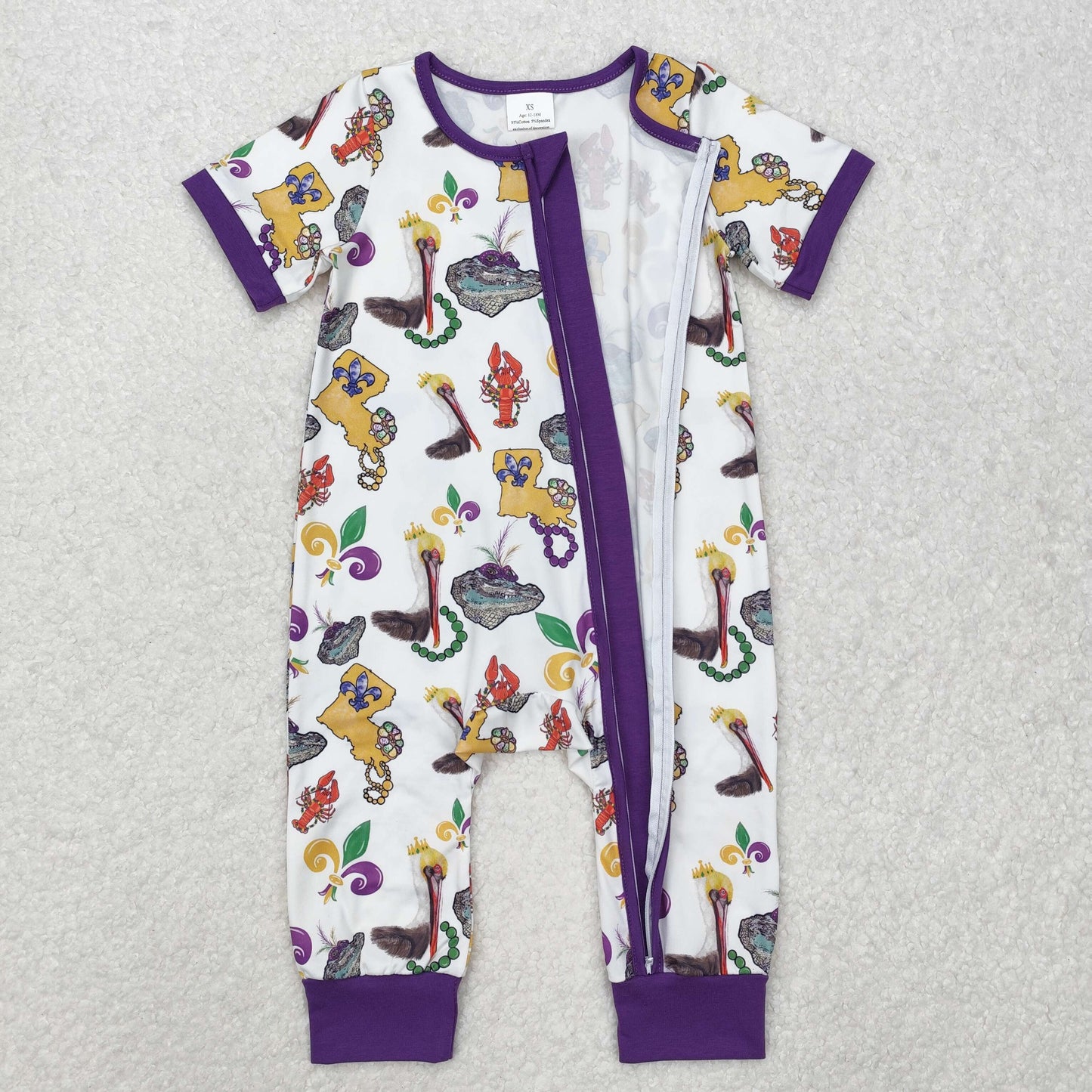 SR2394 Baby Mardi Gras zipper short sleeve romper