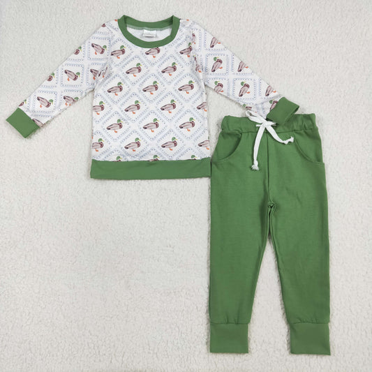 BLP1071 baby Boys long sleeve green duck outfits