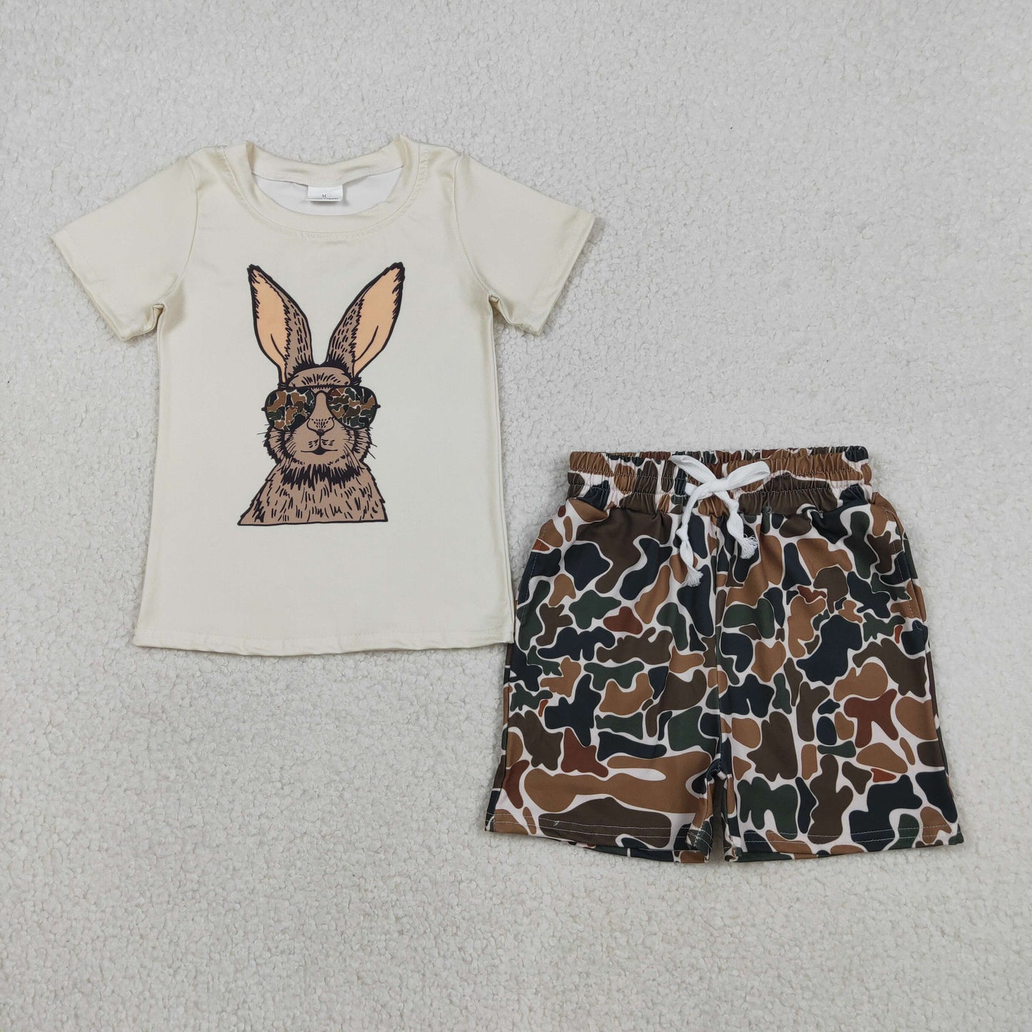 BSSO1582 Boys Easter bunny short sleeve camo shorts outfits