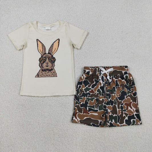 BSSO1582 Boys Easter bunny short sleeve camo shorts outfits