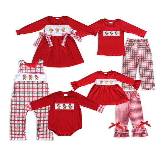 Matching Baby girls boys Christmas Gingerbread  clothing embroidery
