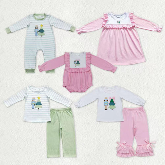 Matching Baby girls boys Christmas Soldier tree clothing embroidery