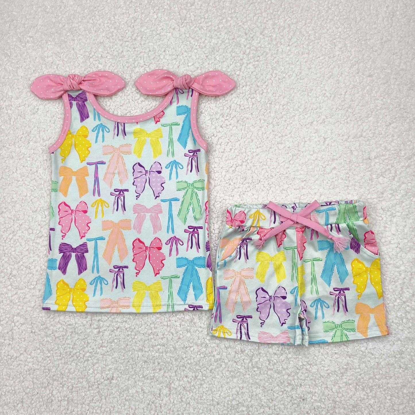 GSSO2188 baby girls sleeveless colorful bow shorts outfits
