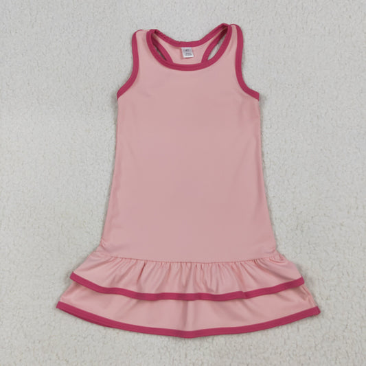 GSD2630 girls sleeveless pink rose Dress yoga