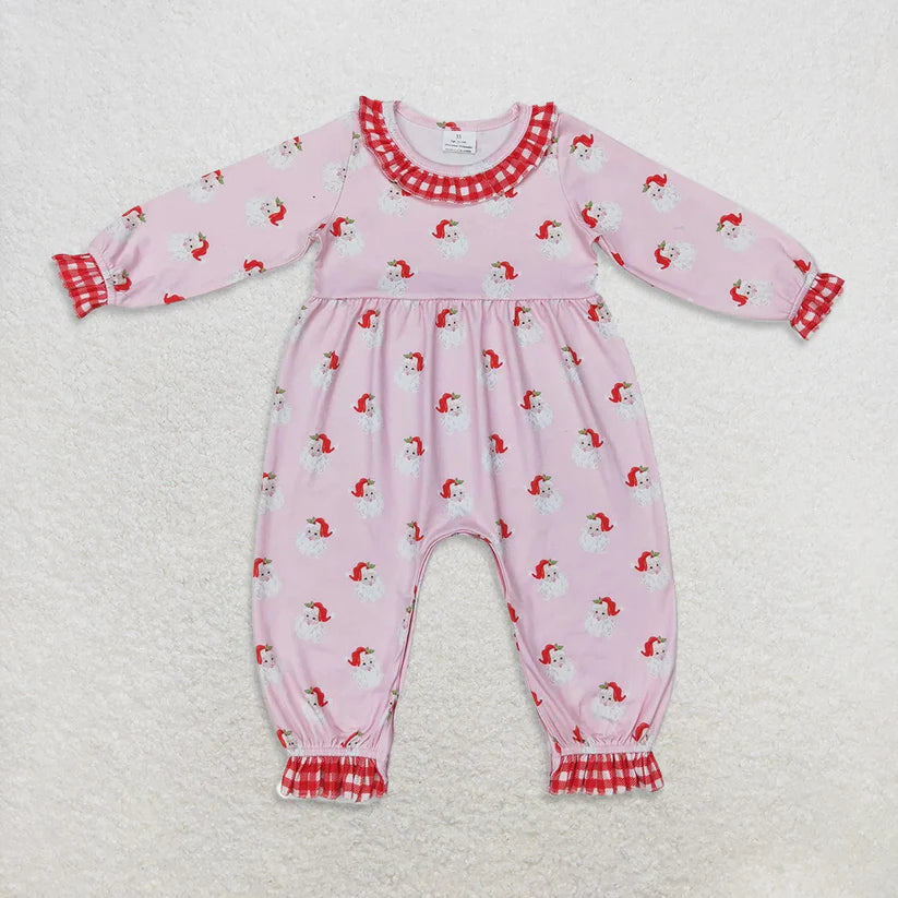 Matching Baby girls Christmas Santa long sleeve romper embroidery