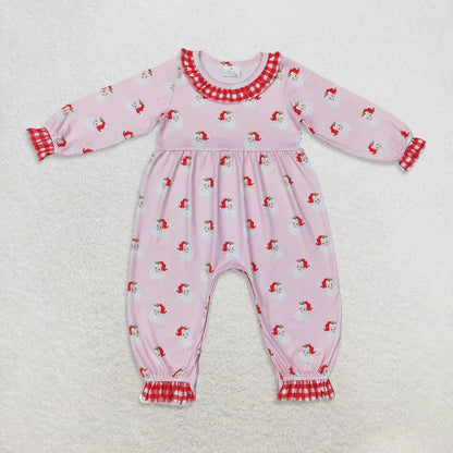 Matching Baby girls Christmas Santa long sleeve romper embroidery
