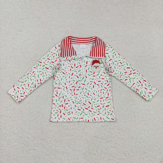 BT1294 baby Christmas Santa Claus sprinkles zipper shirt top embroidery