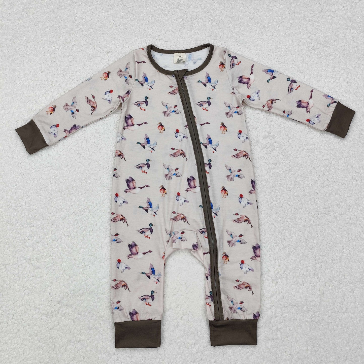 LR1880 Baby boys duck zipper bamboo romper