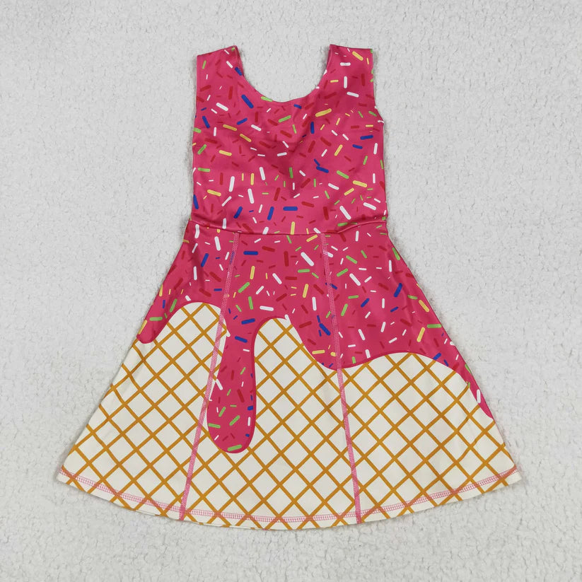 Matching RTS NO MOQ Baby girls ice cream Waffle dress yoga