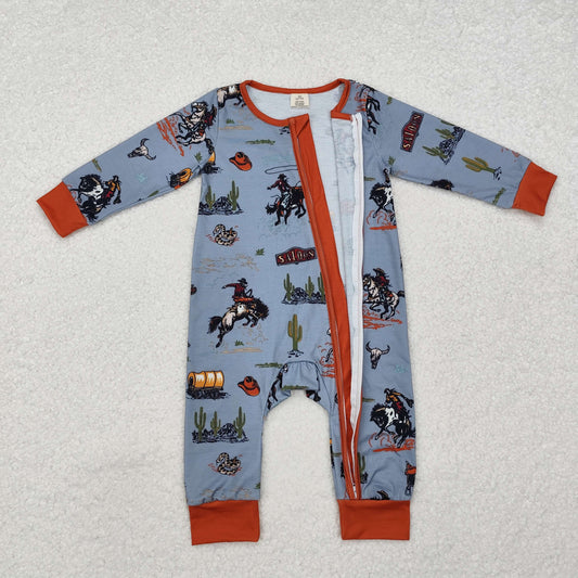 LR1858 Baby boys western zipper bamboo romper