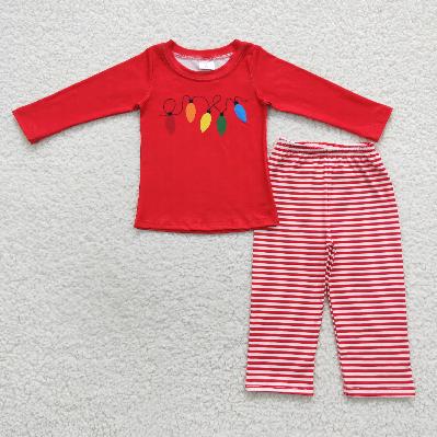 Matching Baby girls boys Christmas Colorful lights red stripe clothing embroidery
