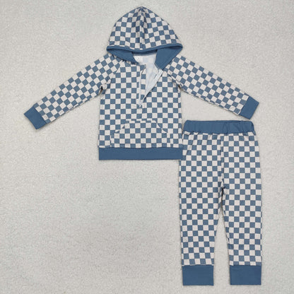 BLP0951 baby Boys green checked hoodies outfits