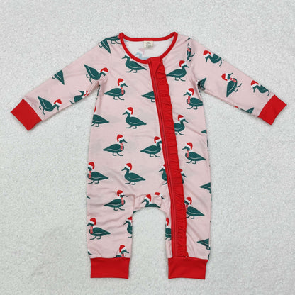 LR1862 Baby girls Christmas duck zipper bamboo  romper