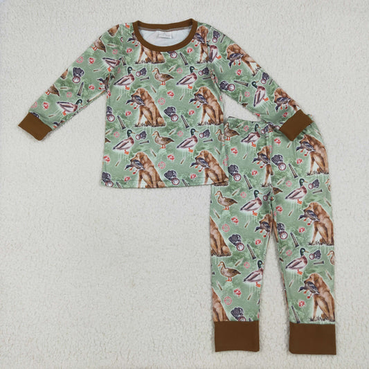 BLP1070 baby Boys green brown Hunting duck pajamas